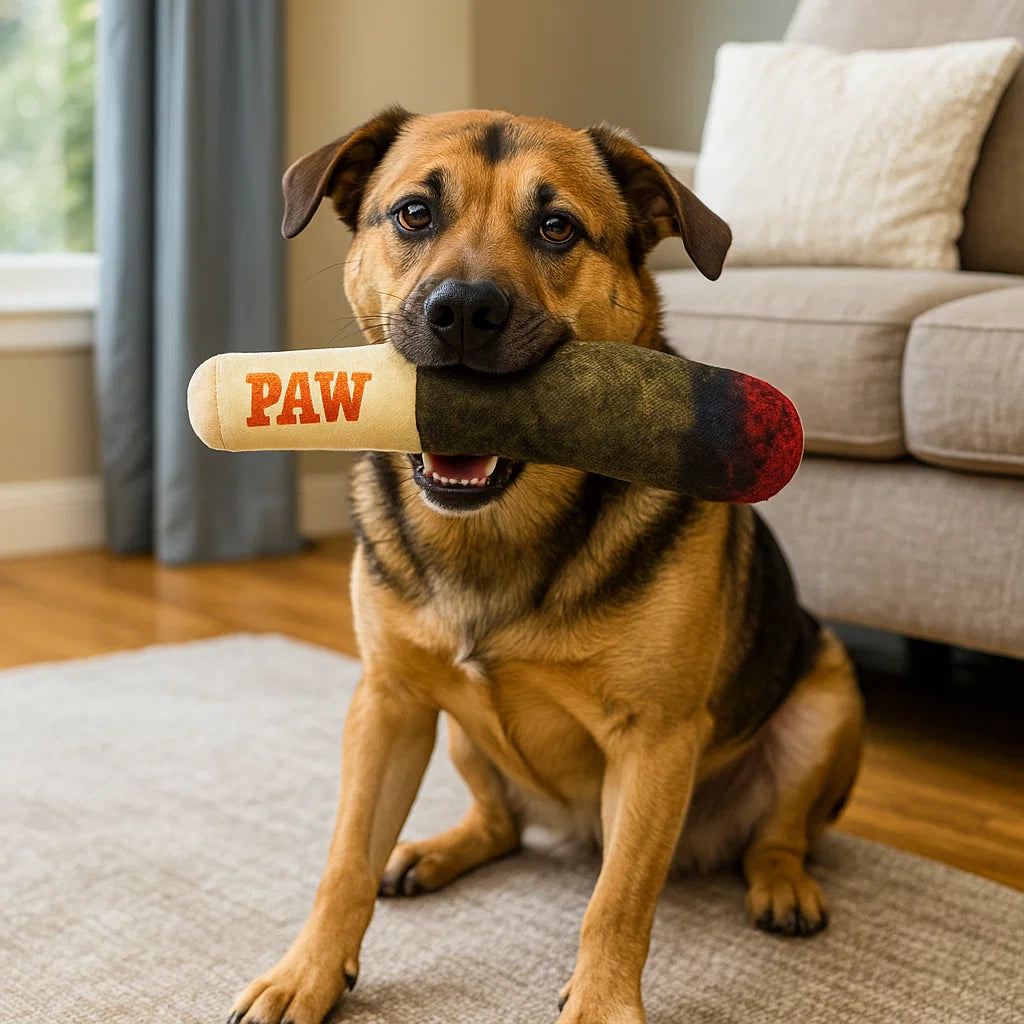Plush cigar dog toy

